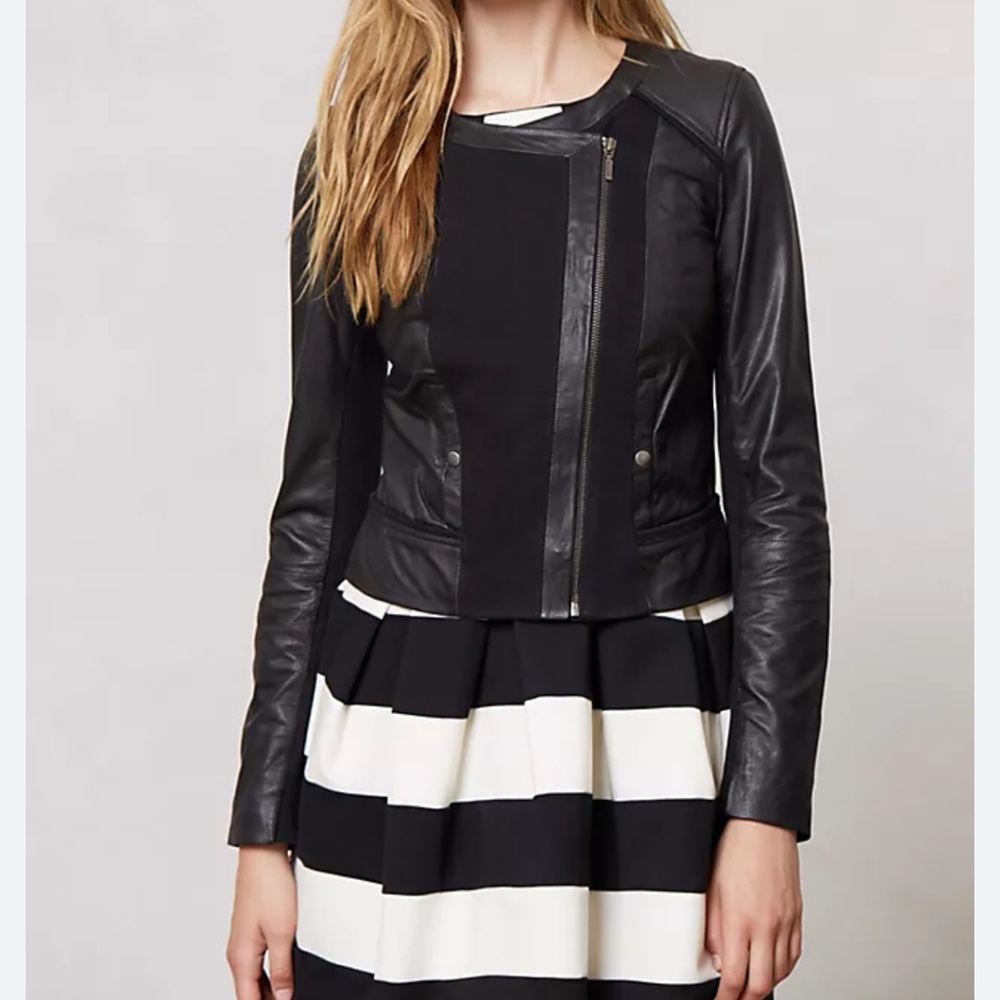 Elevenses Black Moto Mixed  Leather Jacket